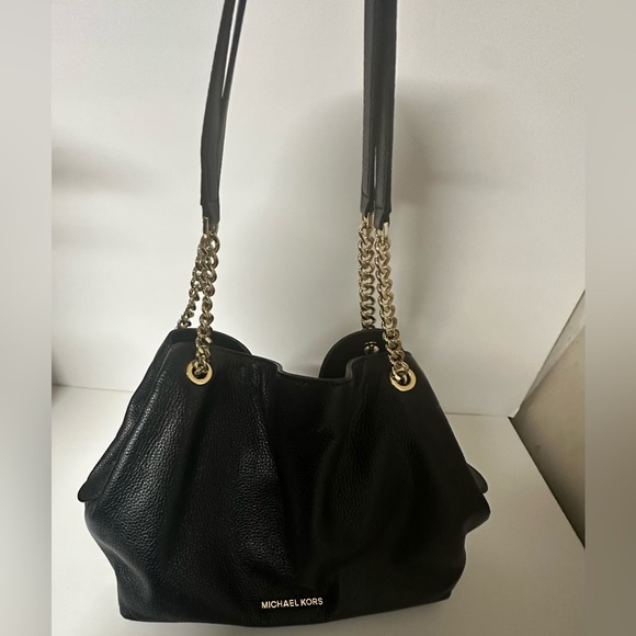 Michael Kors Handbags - Michael Kors Black Slouchy Pebbled Leather Shoulder Bag with Gold Chain
